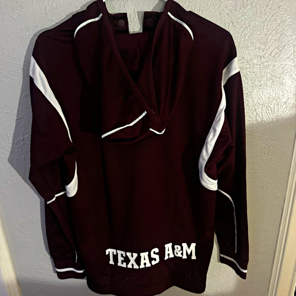Adidas M Texas A&M Aggies mesh football jersey hoodie Maroon and White LS